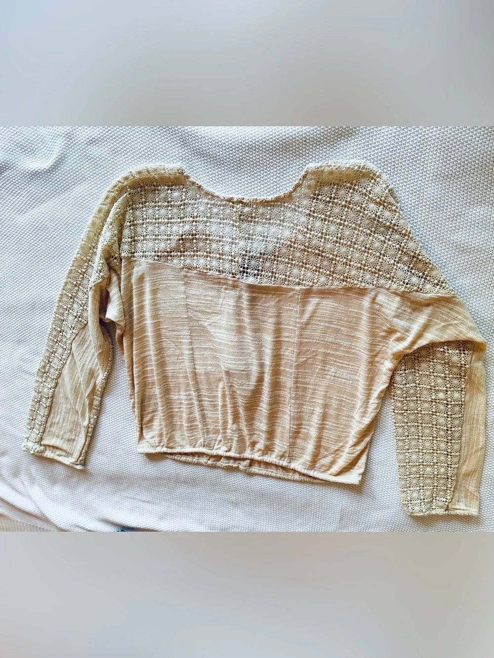 MEADOW RUE Cream Crochet-Sleeve Peasant Blouse Boho Top